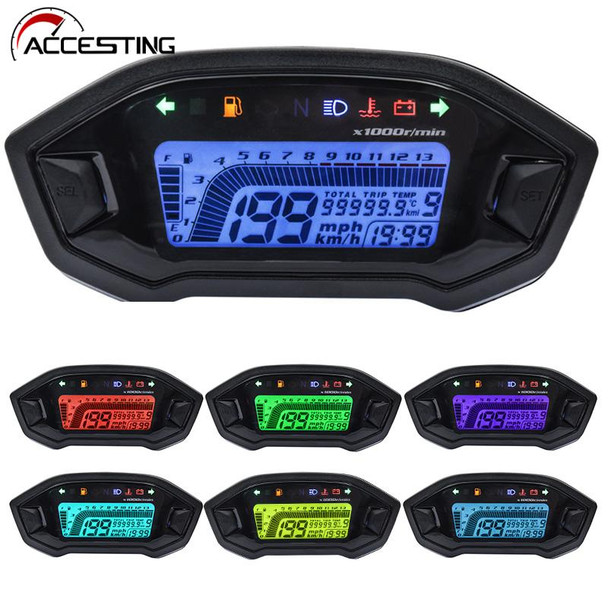 New Universal Motorcycle LCD Digital 13000rpm Speedometer Backlight Motor Vehicle for 2-4 Cylinders Odometer 7 Colors Adjust