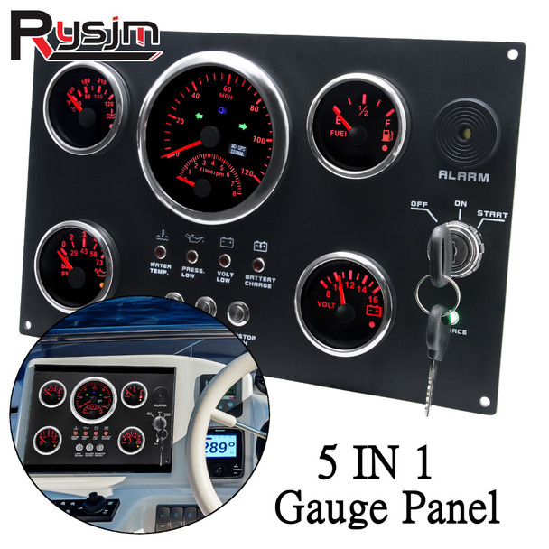 2022 New 5 Gauge Set with Instrument Panel 0-120MPH/0-8000RPM Red LED Backlight For Marine Yacht Boat Temp Fuel Volt Car Gauges