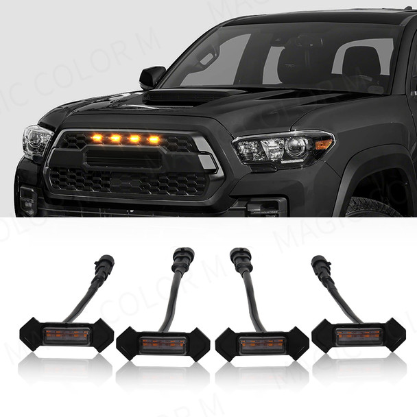 For Toyota Tacoma 2016 2017 2018 2019 2020 Car LED Grille Strobe Light Warning Daytime Running Lamp Grid DRL White Amber 4PCS