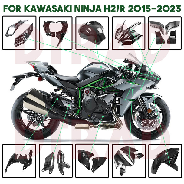 2022 For KAWASAKI NINJA H2 H2R 2015-2023 Carbon Fiber Body & Frame Covers Full Fairing Kit Motorcycle Accessories Twill Gloss
