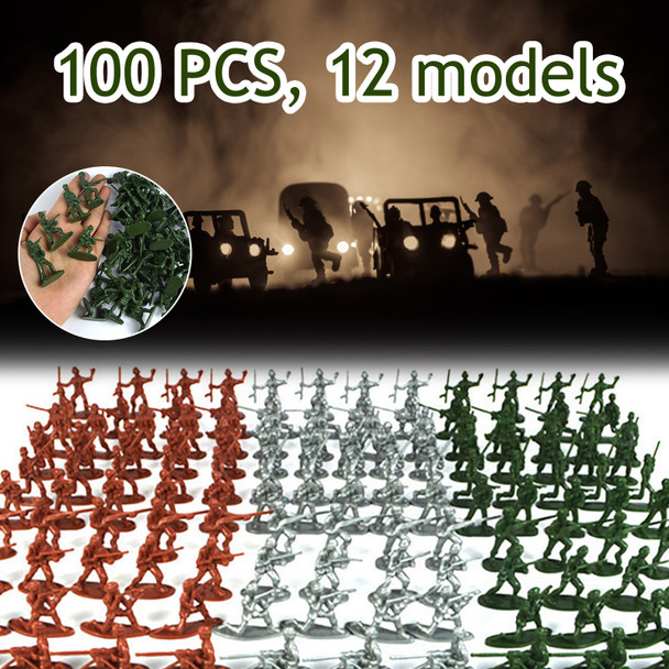 100pcs Mini Gift Accessories Military Soldier Model Set Kit Toddler Men Kids Toy Figures Children Play Static Toy gift