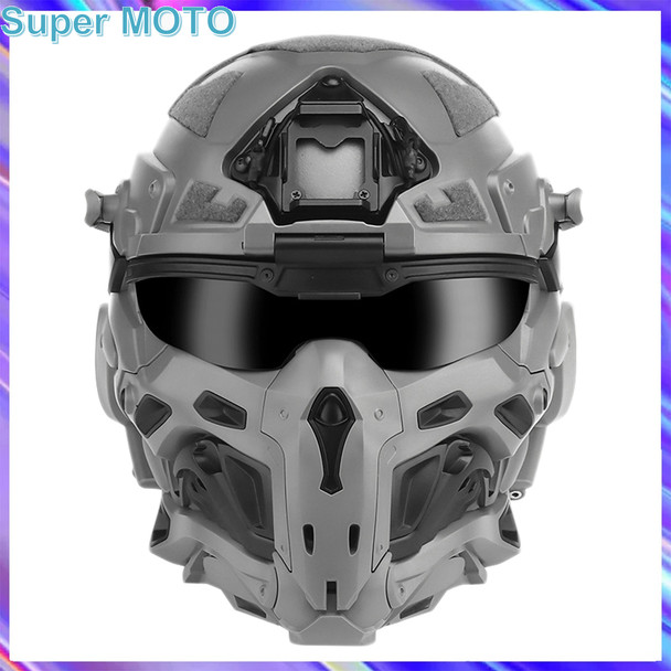Tactical Airsoft Helmet FAST Helmet Built-in Communication Headset Fan W-Ronin Assault Helmet Detachable Mask Replacement Lens