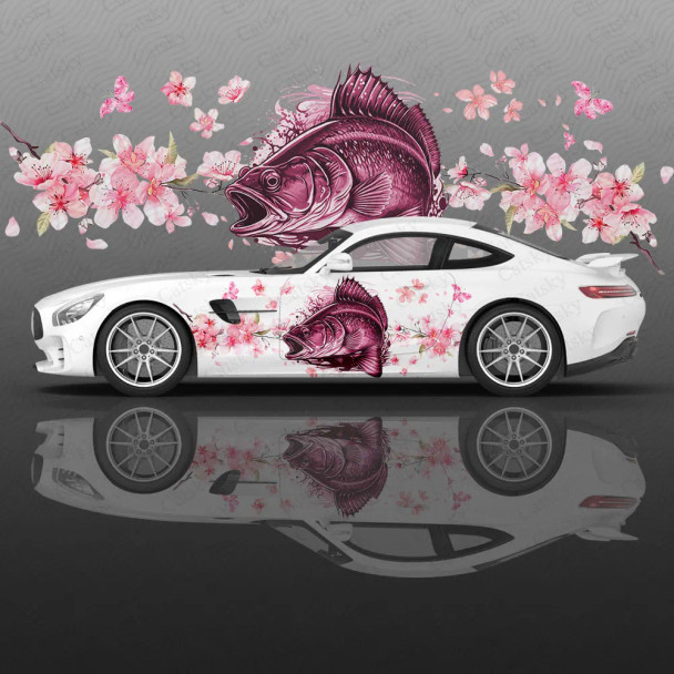Sakura and Fish Car Body Sticker Anime Itasha Vinyl Car Side Decal Sticker Car Decor Sticker Cars Protective Film