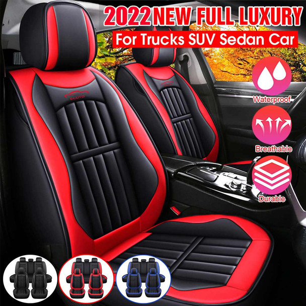 11PCS 5 Seats Car Seat Covers Automobiles Seat Covers Protector Cushion Deluxe PU Leather Front+Rear Full Set SUV Truck