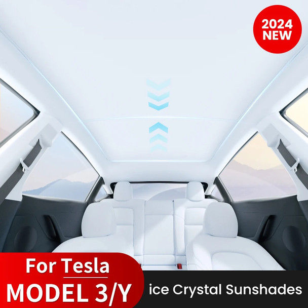 Sunshades For Tesla Model 3 Y 2021-2023 New Upgrade Ice Cloth Buckle Sun Shades Glass Roof Sunshade Front Rear Sunroof Skylight