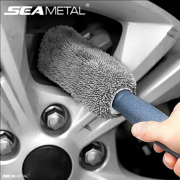 SEAMETAL Microfiber Car Wheel Tire Rim Brush Auto Wheel Cleaning Tool Wash Towel with Plastic Handle Car Washing Accessories