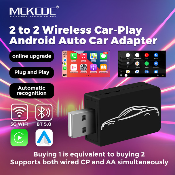 MEKEDE Newest Mini Android Auto Wireless Adapter USB Dongle Smart AI Box Car OEM Wired Android Auto To Wireless Google Maps WIFI