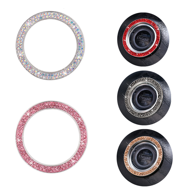 Rhinestone Bling Car Accessories One-Key Car Engine Ignition Start Stop Button Crystal Ring Decoration Sticker Cover