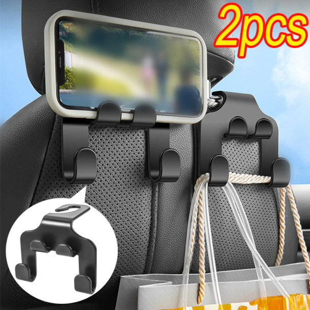 Multifunctional Car Seat Back Hook 1/2pcs Double Head Phone Hanger Headrest Hanging Bag Storage Hanger Car Interior Accessories