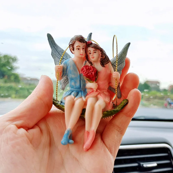 Lovers Flower Fairy Car Pendant Swing Romantic Couples Fairy Rear View Mirror Hanging Accessories Car Ornament Gifts For Ladies