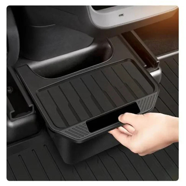 2022 2023 Tesla Model Y Rear Center Console Storage Box Stowing Tidying TPE Box with Cover Trash Can Under Seat Car Accessories