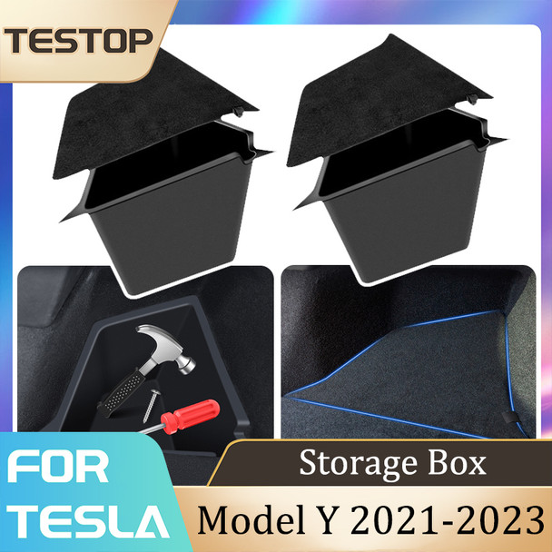 2Pcs/Set Tesla Rear Trunk Organizer Storage Box Left Right Bins Side Tray Stowing Tidying Packet For Tesla Model Y 2021-2023