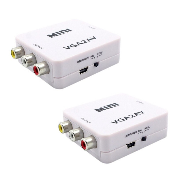 2X VGA To AV Mini Converter Scaler Adapter Support 1080P VGA2AV
