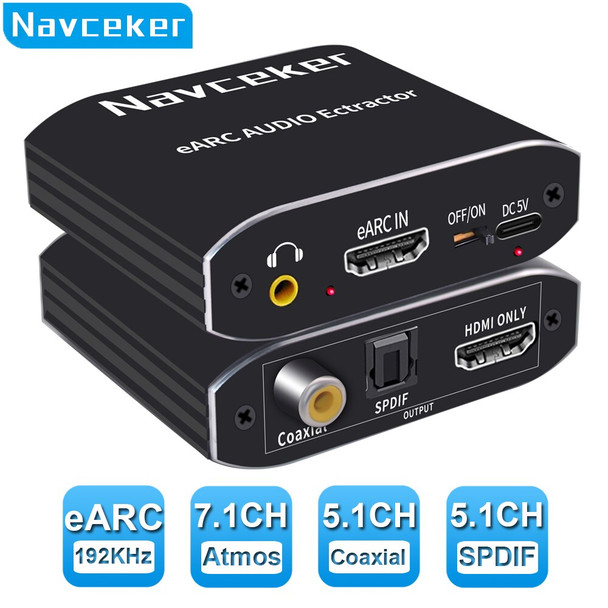 Navceker 192KHz HDMI compatible Audio eARC Extractor 7.1CH ATMOS eARC