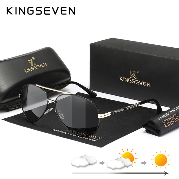 KINGSEVEN Fashion Sunglasses Men‘s Pilot Photochromic Alloy Full Frame Glasses HD Polarized Driving UV400 Eye Protection Glasses