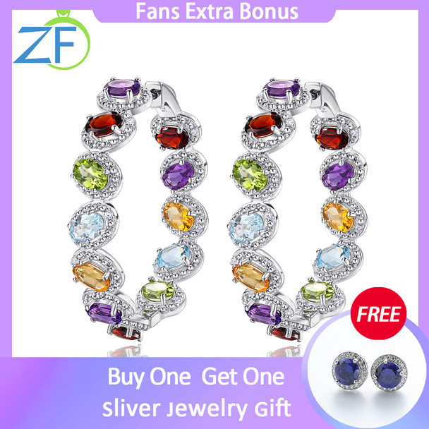 GZ ZONGFA 925 Sterling Silver Big Hoop Earrings for Women Natural Garnet Peridot Amethyst Mixed Color Gemstone Fine Jewelry GZ ZONGFA 925 Sterling Silver Big Hoop Earrings for Women Natural Garnet Peridot Amethyst Mixed Color Gemstone Fine Jewelry