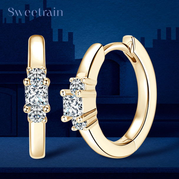 Sweetrain 2.5mm Moissanite Earrings for Women Original Certified 925 Sterling Silver Plated Gold Hoop Earring Fine Jewelry Gift