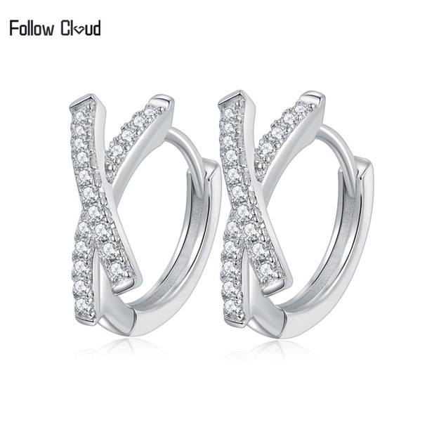 Follow Cloud Total 0.3CT Real Moissanite Hoop Earrings for Women Cross Wedding Sparkling 925 Sterling Silver Simulated Diamond