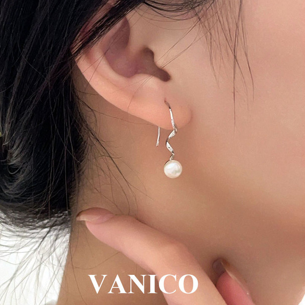 Freshwater Pearl Drop Dangle Earrings 925 Sterling Silver Stylish Elegant Unique Design Rotate Tassel Hanging Earrings for Women