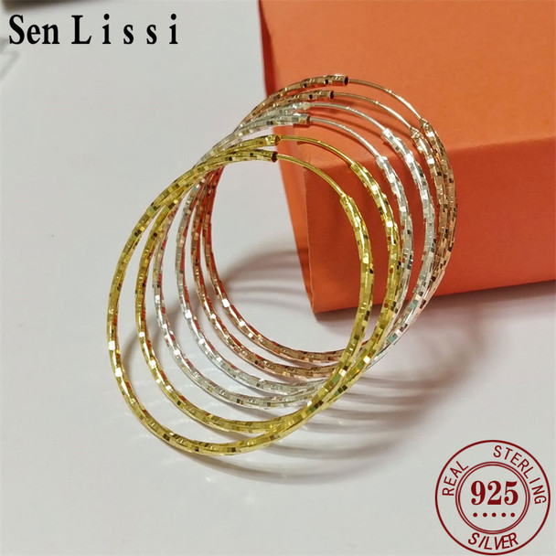 Senlissi - 925 Sterling Silver 3/4/5/6CM Round Hoop Earrings For Women Fashion Party Luxury Jewelry Accessories Christmas L011