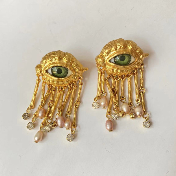Women's Vintage Eye Earring Exaggerated Trendy Earrings Baroque Style Imitated Pearl Jewellery Delicate Tassels Jewelry