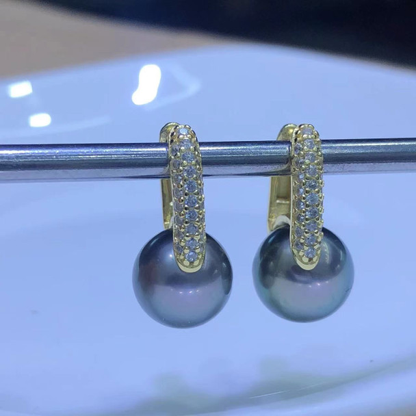 AAA+++ 7-8mm 8-9mm 9-10mm 10-11mm South Sea round black pearl earring 925s... gift box