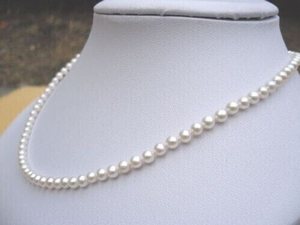 NEW Mini AAAA 4-5mm Japanese Akoya Round white pearl necklace 14k Gold clasp