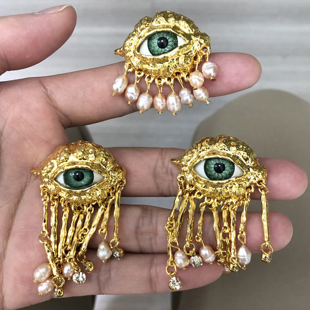 Women Vintage Eyes of Demon Earring Ring Exaggerated Trendy Earrings Style Imitated Pearl Girls Delicate Tassels Jewelry