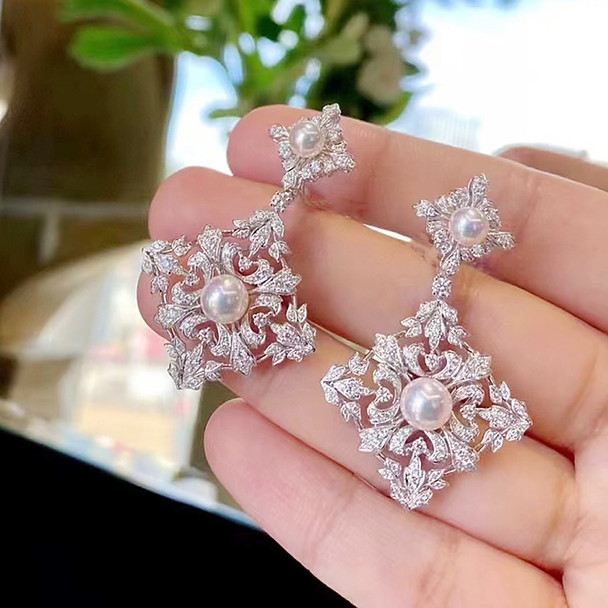 MeiBaPJ 6-7mm Natural Round Pearls Fashion Flower Drop Earrings 925 Silver Fine Wedding Jewelry for Women