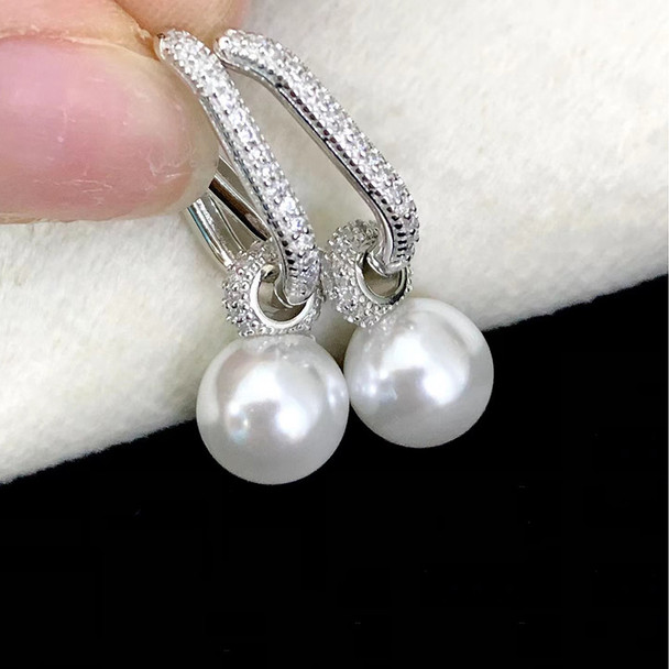 MeiBaPJ 9-10mm Natural Round Pearl Fashion Simple Drop Earrings 925 Silver Empty Tray Fine Charm Wedding Jewelry for Women