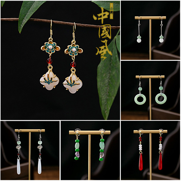 New Chinese Fashion Jade Earrings for Women Vintage Style Butterfly Tassel Water Drop Shaped Luxury Jewelry Hanfu Accessories