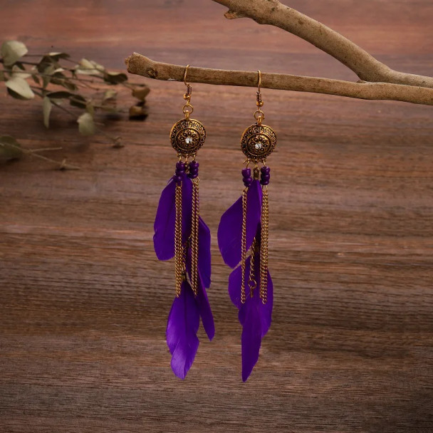 Woman Hanging Earrings Tassel Feather Pendent Female Long Dangle Jewelry Accessories Nation Style Vintage Punk Women Earring