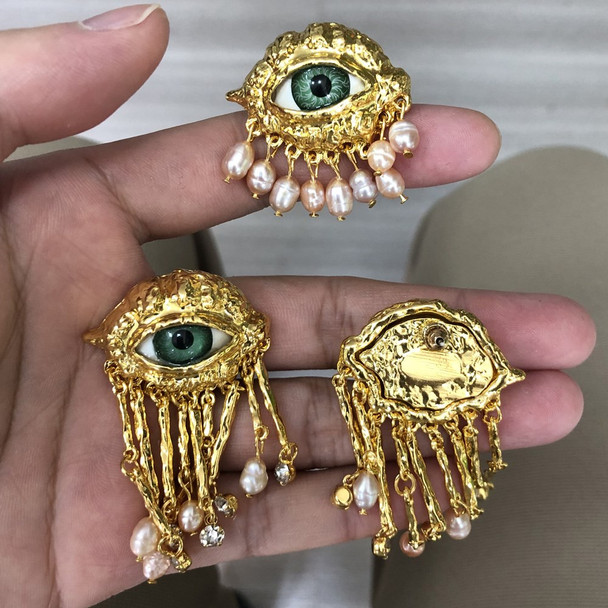 Women Vintage Eyes of Demon Earring Ring Cosplay Exaggerated Trendy Earrings Style Imitated Pearl Girls Delicate Tassels Jewelry