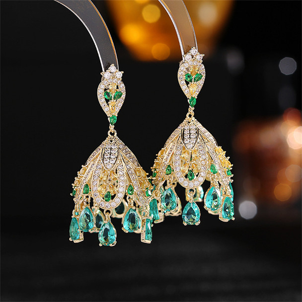 Cubic Zircon Bell Drop Dangle Earrings Luxury Fashion Women Beads Tassel Earrings Bridal Wedding Jewelry Indian Jhumka Jhumki