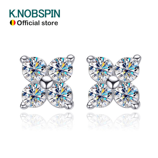 KNOBSPIN D VVS1 Round Moissanite Stud Earrings for Women Man 4 Stones Classic s925 Sterling Silver Earring with GRA Gift Jewelry