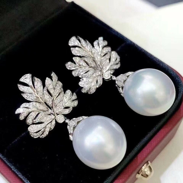 GORGEOUS HUGE AAA 10-12MM SOUTH SEA DROP WHITE PEARL DANGLE EARRING 925S...