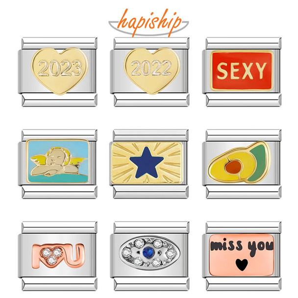 Hapiship Fashion 2022 2023 Sexy Eye Angel Miss You Italian Links Charm Fit 9mm Bracelet Stainless Steel Jewelry DIY Making DJ601