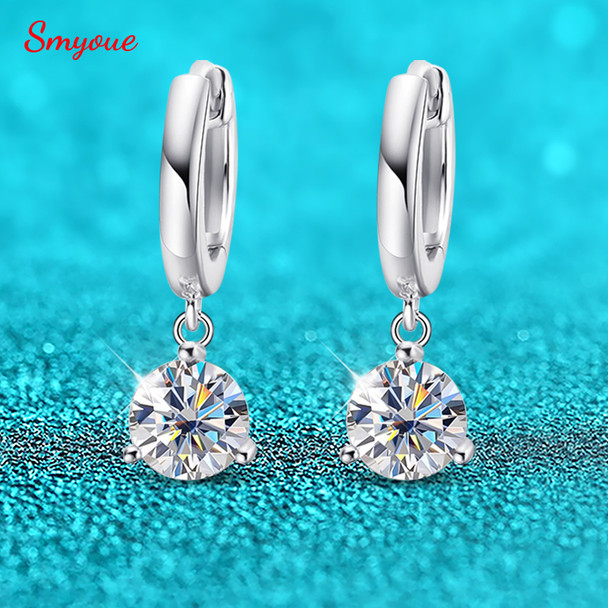 Smyoue 0.5-2CT Brilliant Cut Moissanite Drop Earrings for Women Classic 3 Prong Wedding Fine Jewelry S925 Sterling Silver GRA