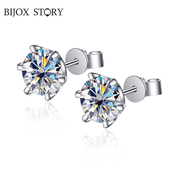 BIJOX STORY 0.5-2ct Multi Colors and Cuts Moissanite Stud Earrings S925 Sterling Silver Fine Jewelry Earrings For Women Wedding