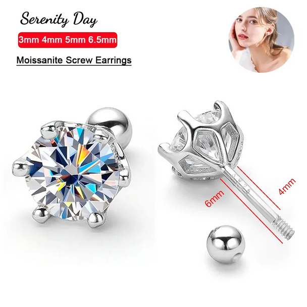 0.2ct- 4ct Moissanite Screw Back Earrings D Color GRA Certificate For Women Man S925 Silver Stud Earring Plated 18K Fine Jewelry