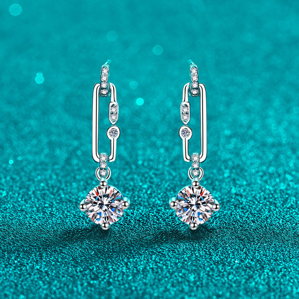 Luxury Platinum PT950 1-2 Carat Moissanite Paper Clip Tassel Drop Earrings for Women Senior Sense of Temperament Wedding Jewelry