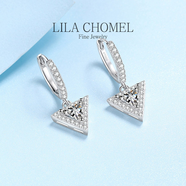 Classic Platinum PT950 Triangular Drop Earrings Shiny Diamond 1/2ct Moissanite for women's daily wear fine jewelry designer gift