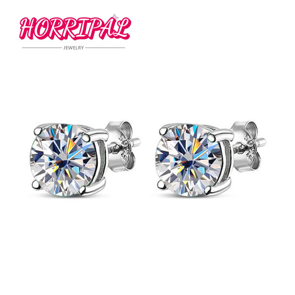 HORRIPAL D VVS1 Moissanite Earring 4 Prongs Setting Classic Trendy Fine Jewelry GRA Certified 925 Sliver Earrings for Women Man