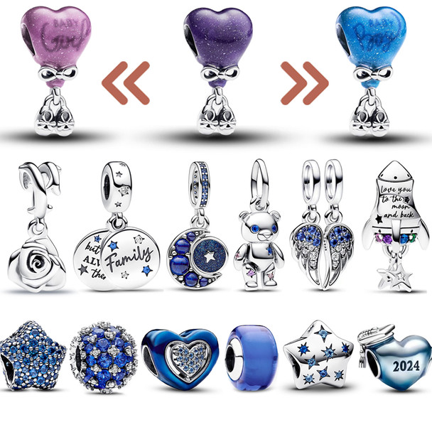 Authentic 925 Sterling Silver Blue Crystal Enamel Heart Charm Fit Pandora Bracelet Friend Surprise Birthday Jewelry Beads Gift