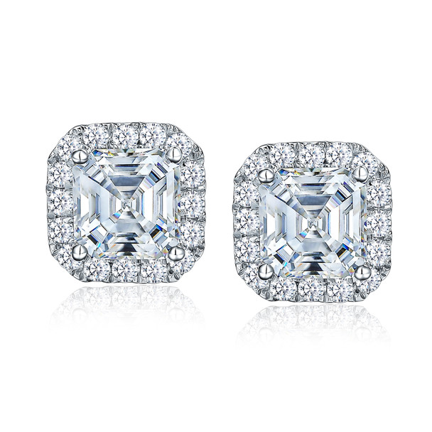 SEASKY 925 Sterling Silver Moissanite Studs Earrings for Women 1.6ct D Color Asscher Cut Sparkling Diamond Earrings Fine Jewelry