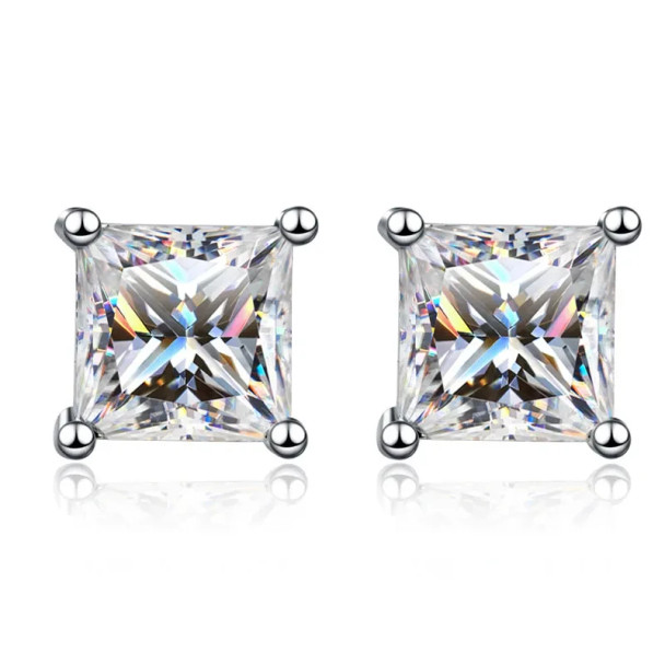 LORIELE D Color Princess Cut Moissanite Earring s925 Sterling Sliver Plated with 18k White Gold Earrings for Women Fine Jewelry
