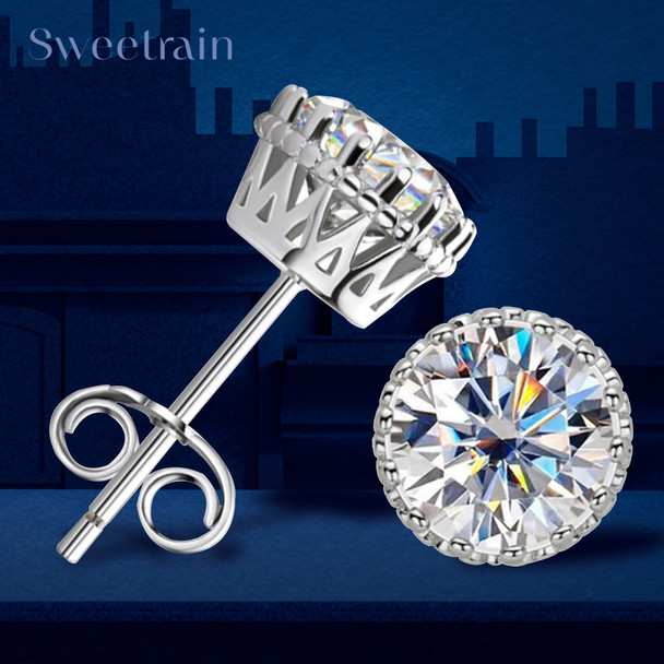 Sweetrain Certified Original 925 Silver Earring 1 Carat Moissanite Stud Earrings For Women Men 2023 Trend Sparkling Fine Jewelry