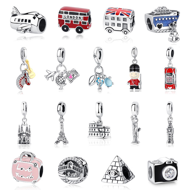 Original 925 Sterling Silver Charm Bead Travel London Bus Camera Suitcase Paris Charms Fit Pandora Bracelets Women Diy Jewelry