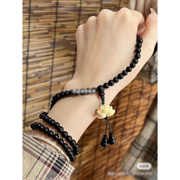 Chinese-style Zen Purple Sandalwood Multi-circle Bracelet with Lotus Pendant for Men and Women Wooden Buddha Beads Hand String