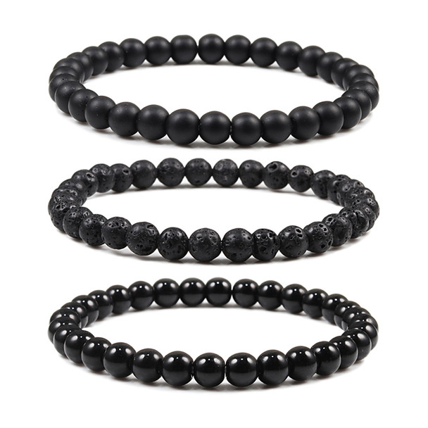 Natural Stone Elastic Bracelet 6mm Charm Men Black Lava Blue Beads Strand Bracelets for Women Yoga Meditation Jewelry pulseira